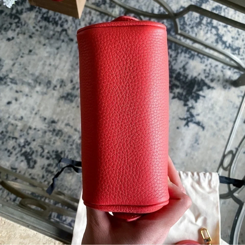 By Far Bag Dora Leather Tote Pebbled Shoulder-Strap‎ Cowhide Miniature Coral NWT